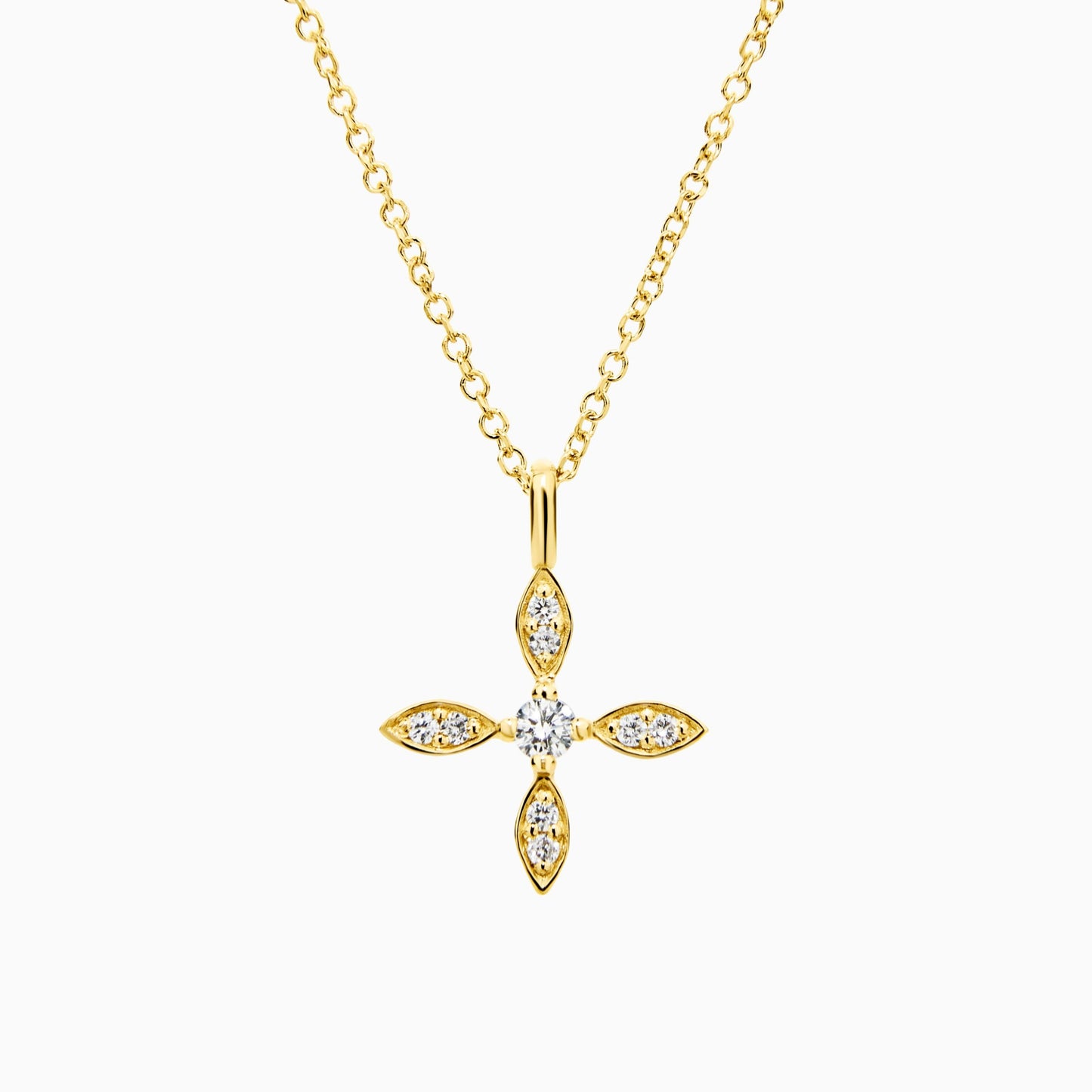 Petit Antique Diamond Cross Necklace (0.06ct) in Yellow Gold