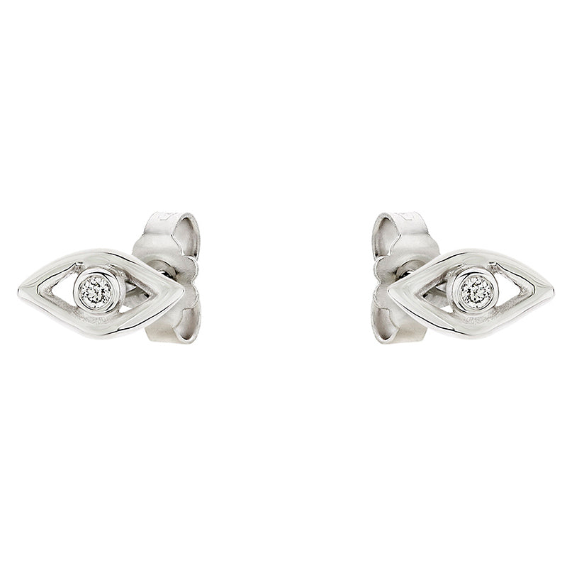 One Diamond Eye Earrings in 18K White Gold