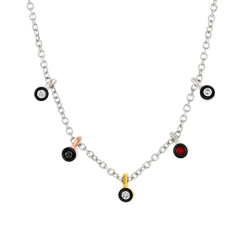 Five Charms Diamond Necklace in 18K White Gold & Enamel