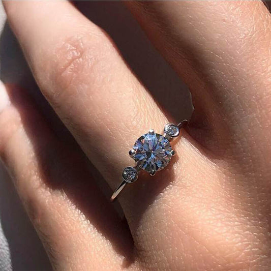 Diamond & Round White Topaz Solitaire Ring in 18K White Gold