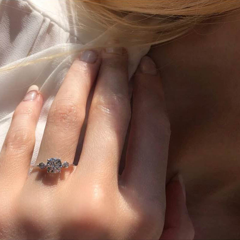 Diamond & Round White Topaz Solitaire Ring in 18K White Gold