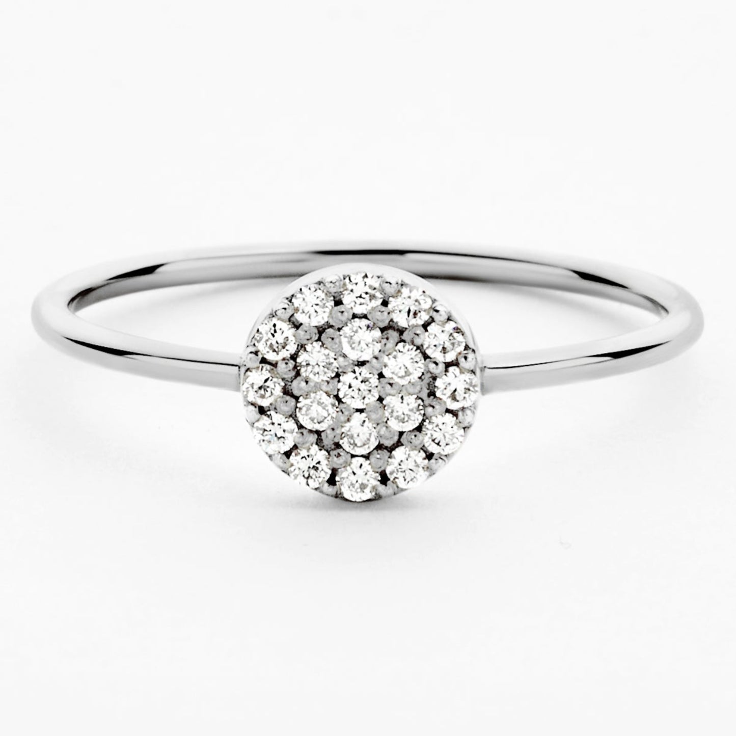 Large Pavé Diamond Disc Ring (0.16ct) in White Gold