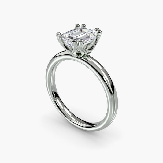 Solitaire ring 5 Emerald cut in White Gold