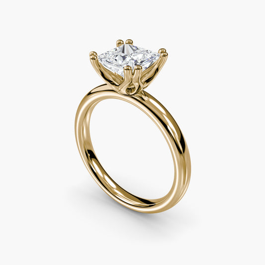 Solitaire ring 5 Princess Cut in Yellow Gold