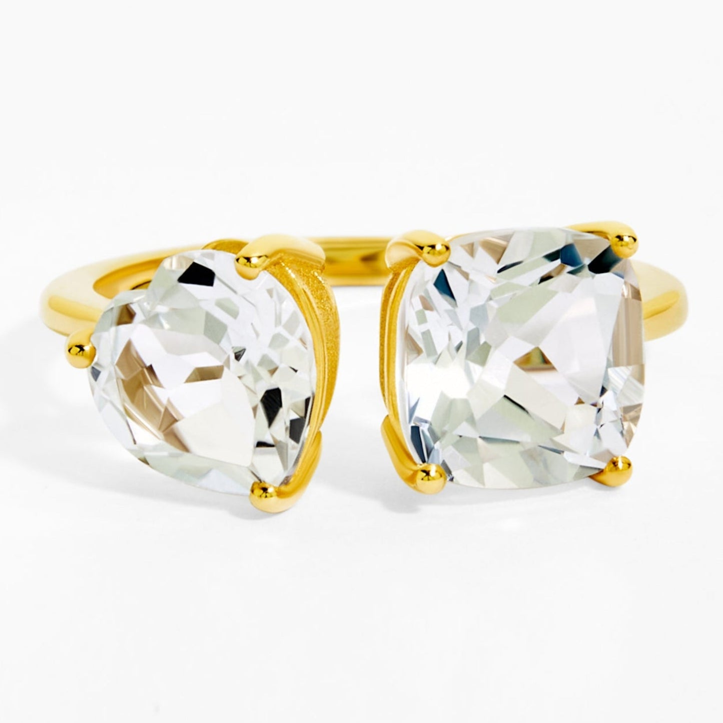 Open Toi et Moi Heart & Cushion Topaz Ring in Yellow Gold
