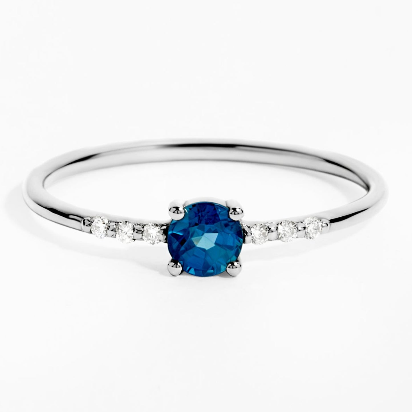 Mini Blue Sapphire & Diamond Solitaire Ring in White Gold