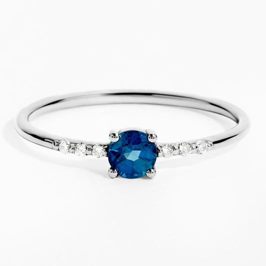 Mini Blue Sapphire & Diamond Solitaire Ring in White Gold