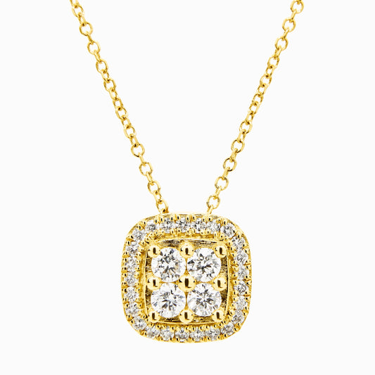 Cushion Halo Diamond Necklace (0.26ct) in Yellow Gold