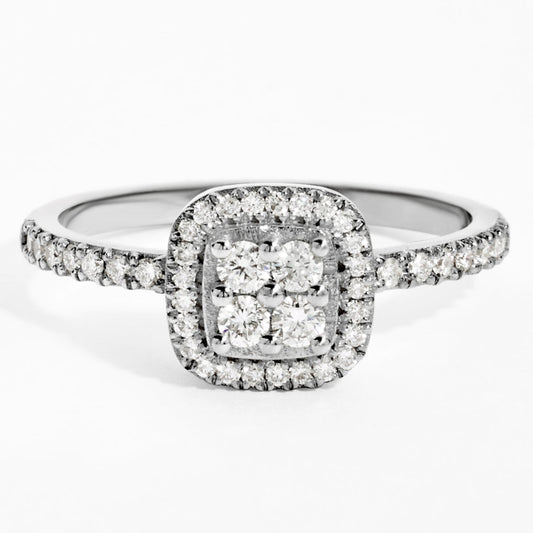 Cushion Halo Diamond Ring (0.36ct) in White Gold