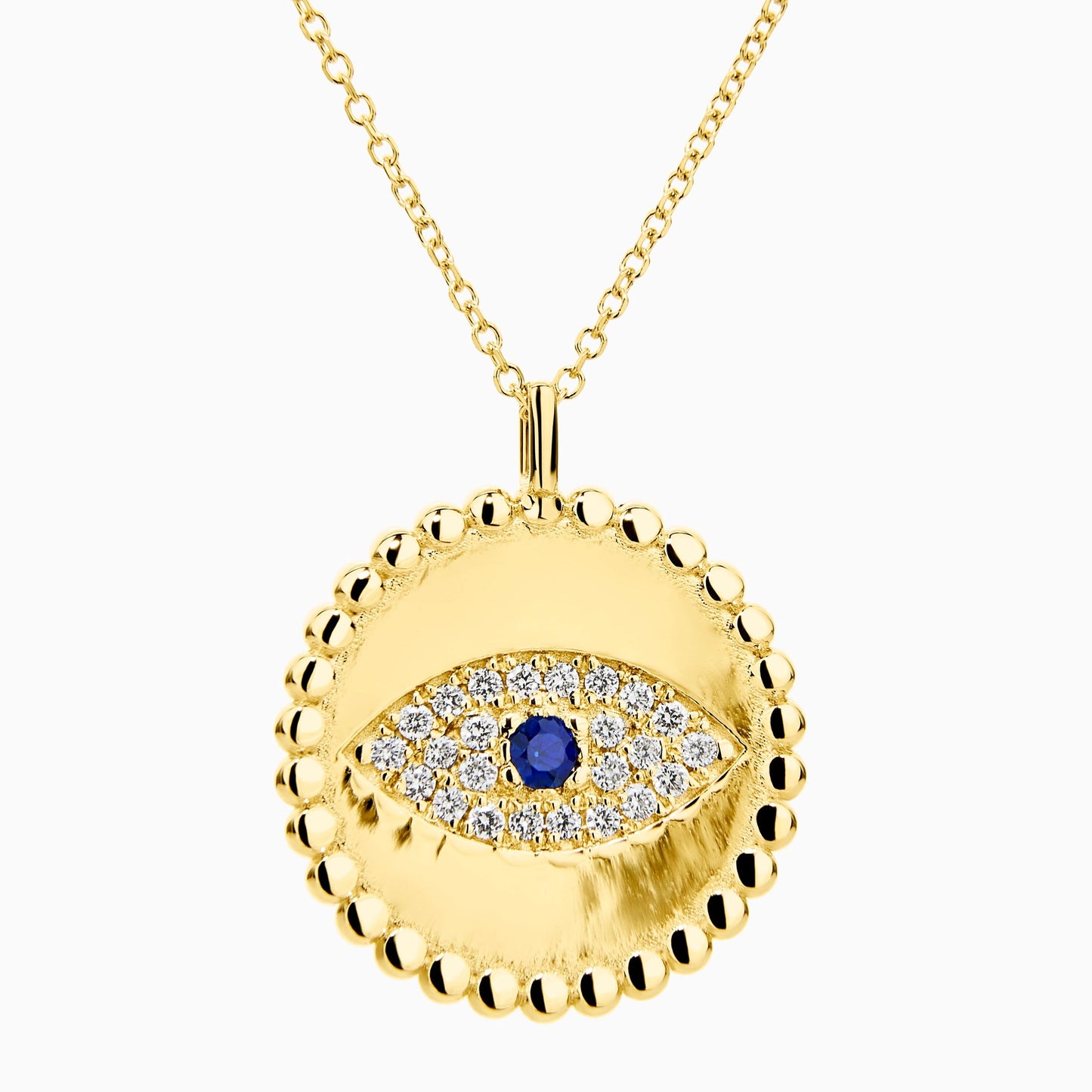 Sapphire Evil Eye Diamond Pendant Necklace in Yellow Gold