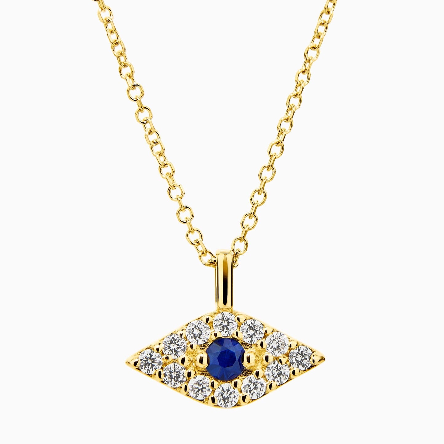 Eye Diamond & Sapphire Necklace in Yellow Gold