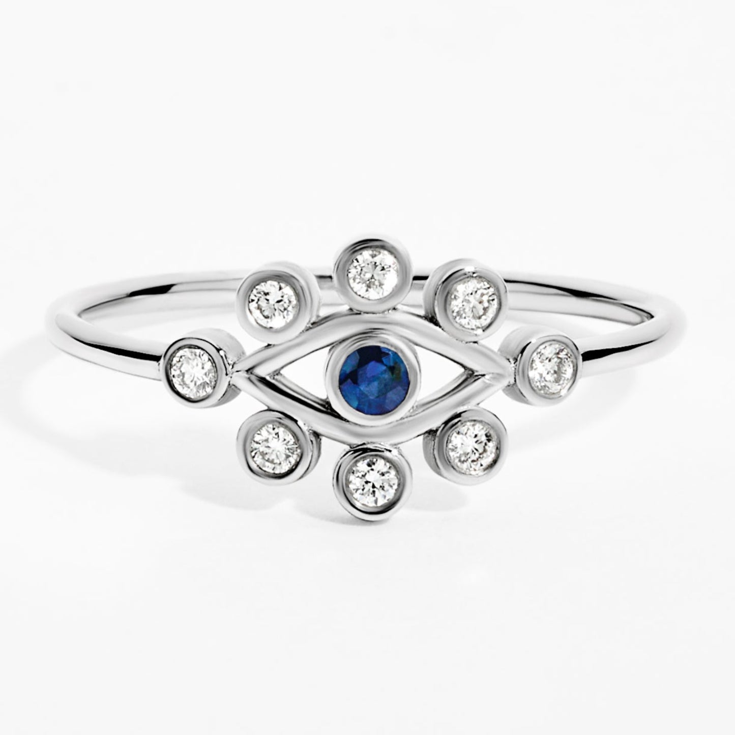 Eye Bezel Diamond & Sapphire Ring in White Gold