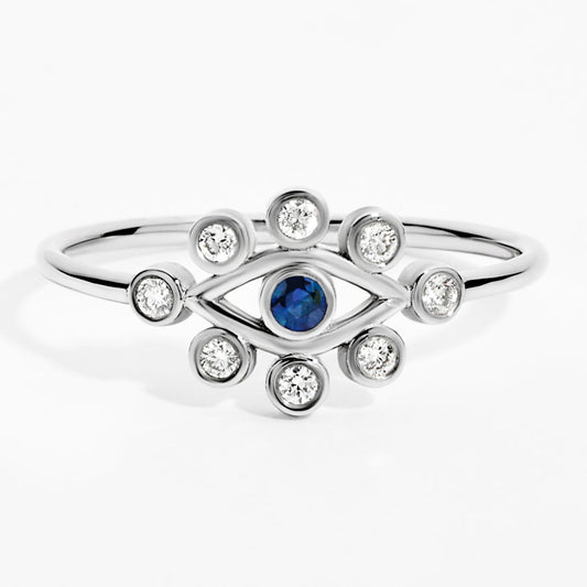 Eye Bezel Diamond & Sapphire Ring in White Gold