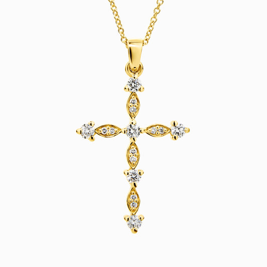 Antique Diamond Cross Necklace (0.24ct) in Yellow Gold