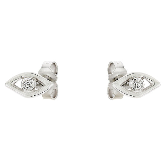 One Diamond Eye Earrings in 18K White Gold