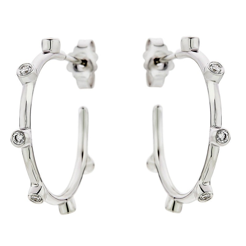 Six Diamonds Hoop Earrings in 18K White Gold