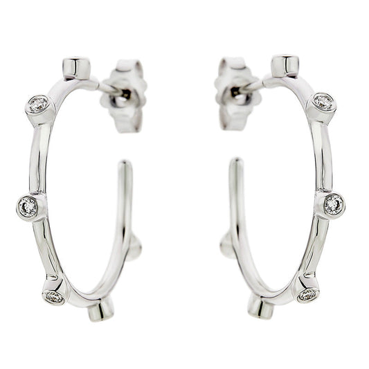 Six Diamonds Hoop Earrings in 18K White Gold