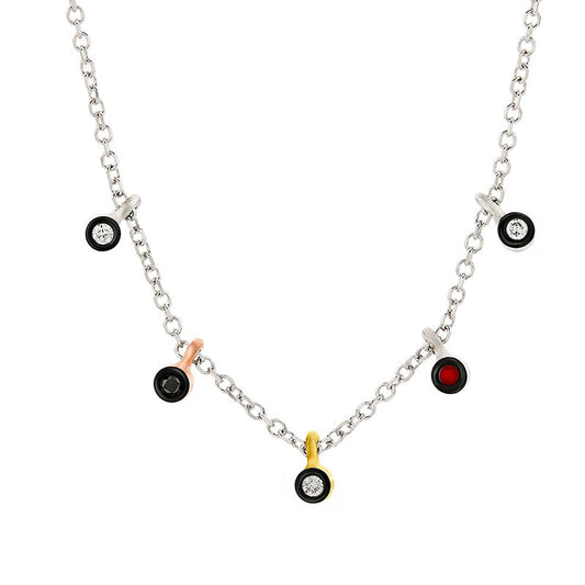 Five Charms Diamond Necklace in 18K White Gold & Enamel