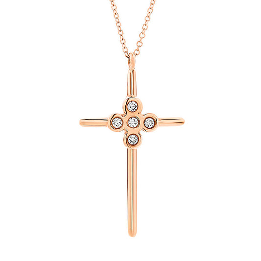 Five Diamonds Cross Necklace in 18K Rose Gold