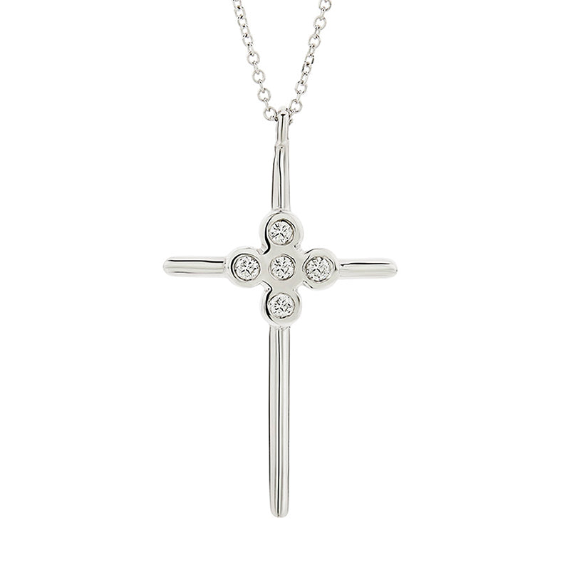 Five Diamonds Cross Necklace in 18K White Gold