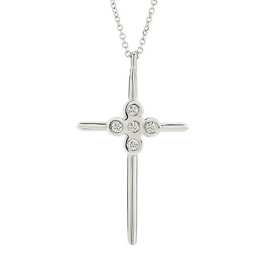 Five Diamonds Cross Necklace in 18K White Gold