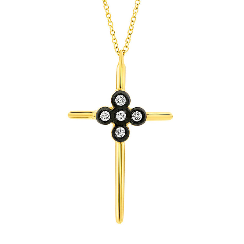 Five Diamonds Cross Necklace in 18K Yellow Gold