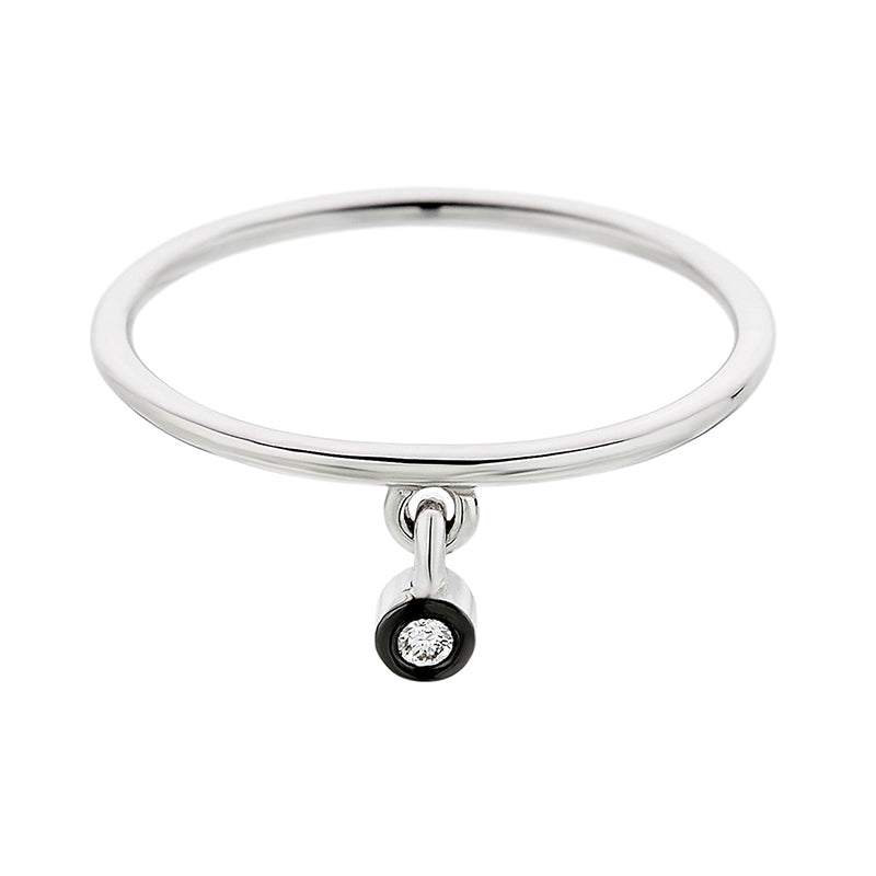 One Diamond Charm Ring in 18K White Gold