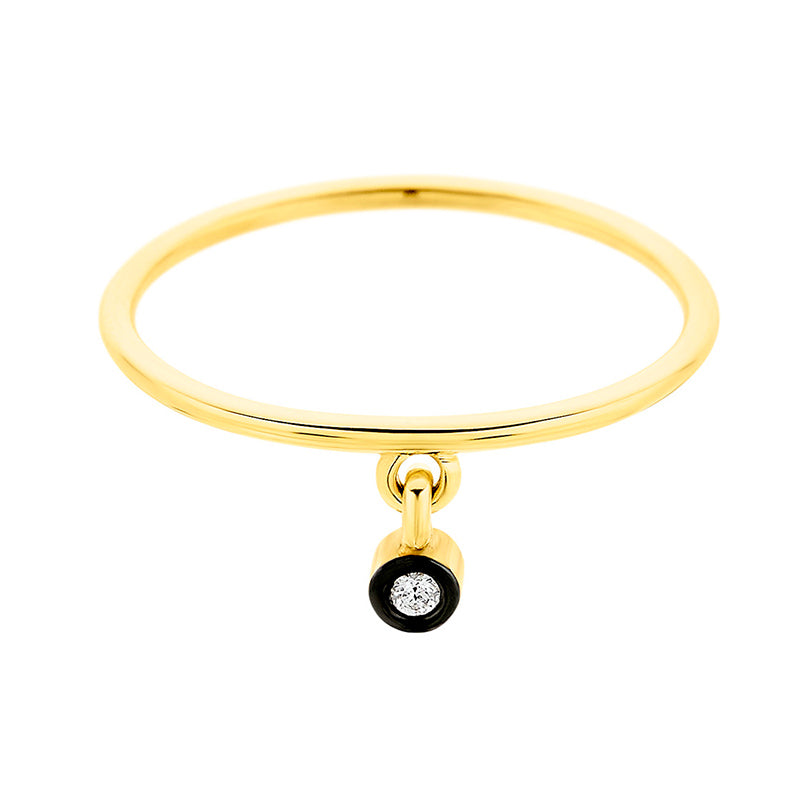 One Diamond Charm Ring in 18K Yellow Gold