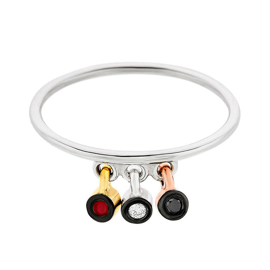 Three Charms Diamond Ring in 18K White Gold & Enamel