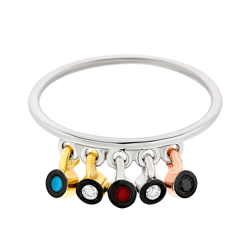 Five Charms Diamond Ring in 18K White Gold & Enamel