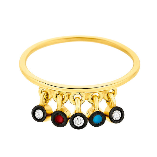 Five Charms Diamond Ring in 18K Yellow Gold & Enamel