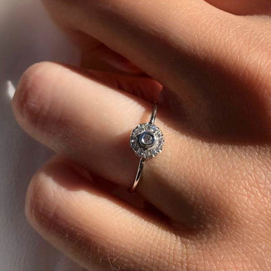 Diamond Rosette Solitaire Ring (0.10ct) in White Gold