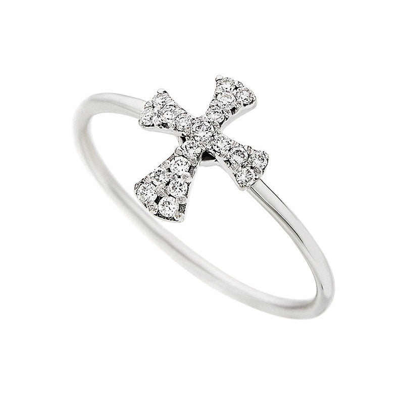 Diamond Cross Ring (0.14ct) in White Gold