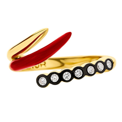 Red Tiger Claws Seven Diamonds Open Ring in Yellow Gold