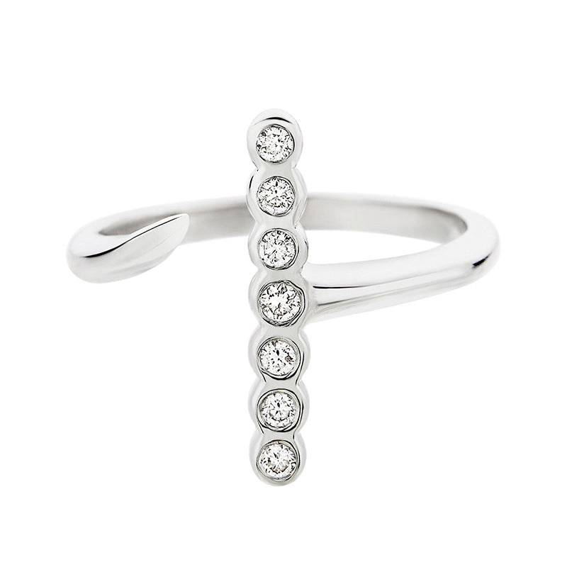 Tiger Claws Seven Diamonds Open Ring in White Gold