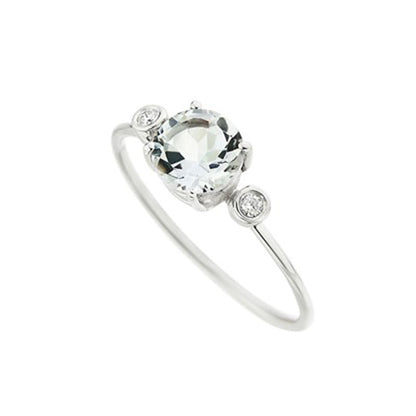 Diamond & Round White Topaz Solitaire Ring in 18K White Gold