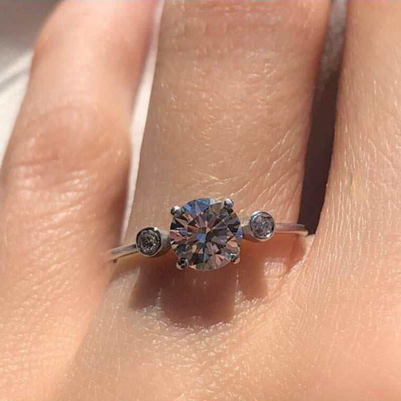 Diamond & Round White Topaz Solitaire Ring in 18K White Gold