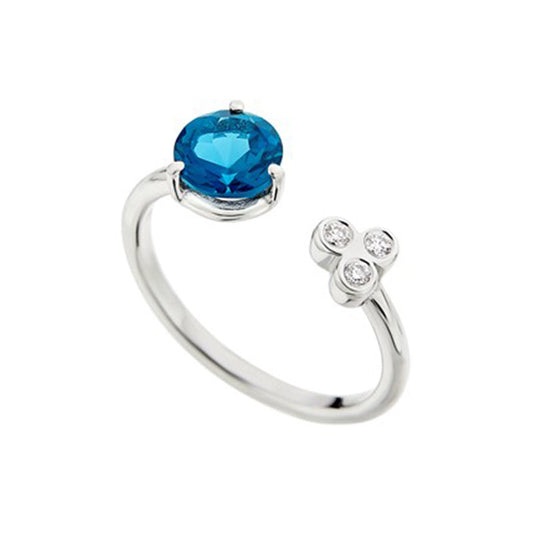 Triade Diamond & London Blue Topaz Open Ring in 18K White Gold