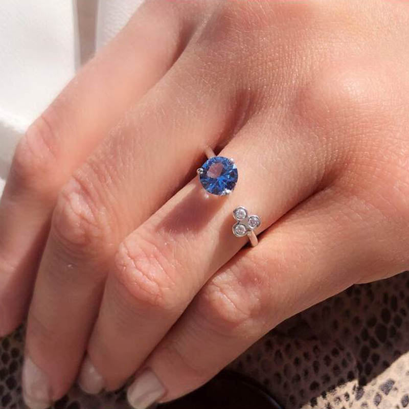 Triade Diamond & London Blue Topaz Open Ring in 18K White Gold