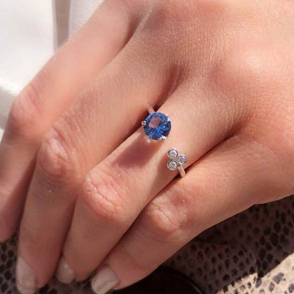 Triade Diamond & London Blue Topaz Open Ring in 18K White Gold