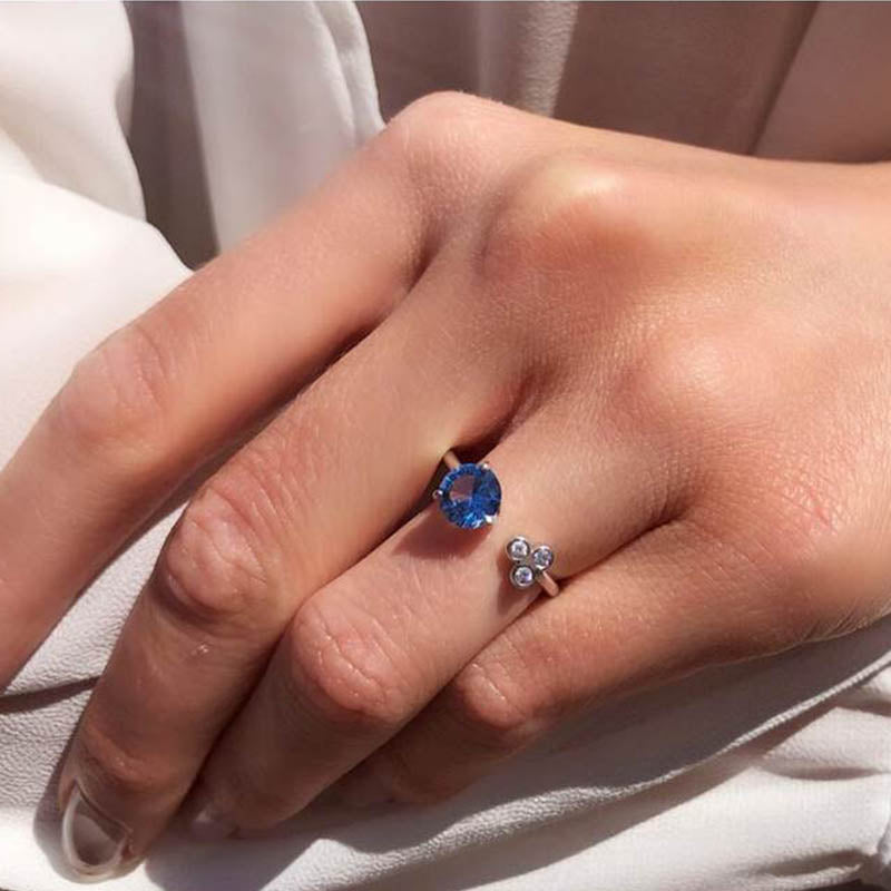 Triade Diamond & London Blue Topaz Open Ring in 18K White Gold