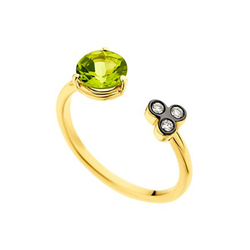 Triade Diamond & Peridot Open Ring in 18K Yellow Gold