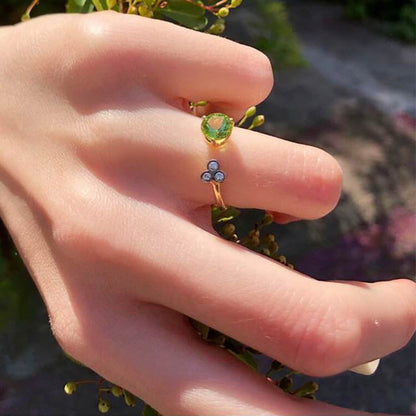 Triade Diamond & Peridot Open Ring in 18K Yellow Gold