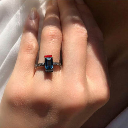Futuro Diamond & London Blue Topaz Solitaire Ring in 18K Blackened White Gold & Enamel