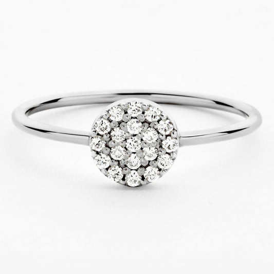 Large Pavé Diamond Disc Ring (0.16ct) in White Gold
