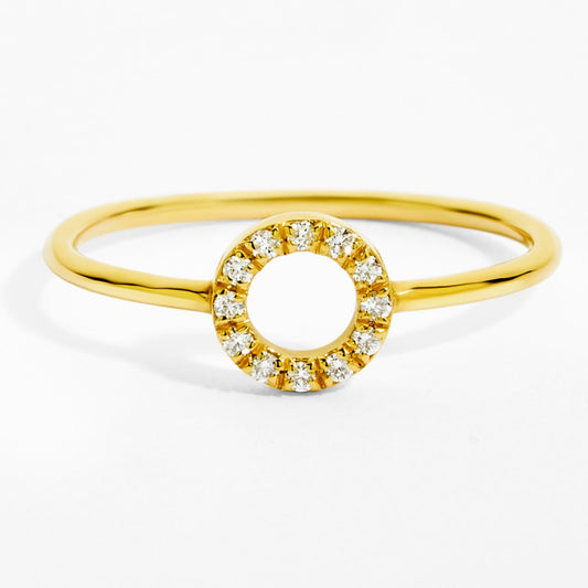 Circle Diamond Halo Ring (0.09ct) in Yellow Gold