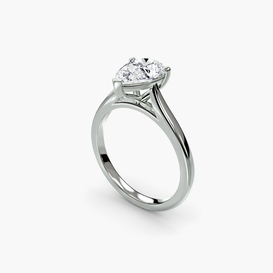 Solitaire ring 1 Pear Shape in White Gold