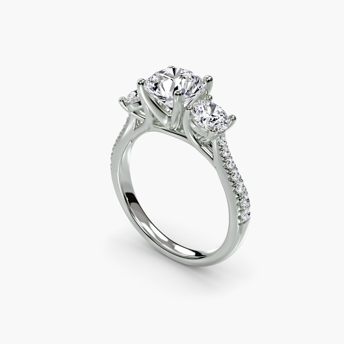 Three-Stone with Pavé Band Round in White Gold