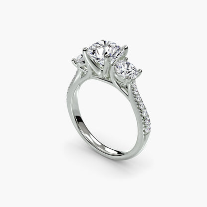 Three-Stone with Pavé Band Round in White Gold