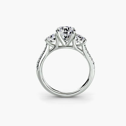 Three-Stone with Pavé Band Round in White Gold